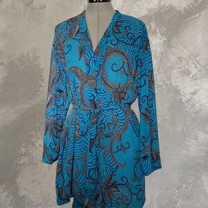 Victoria's Secret Blue Tropical Bird Print Satin Robe One Size